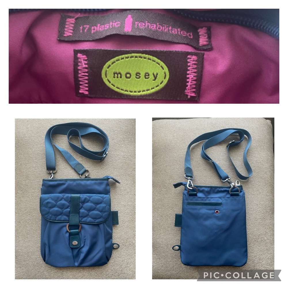 Crossbody Blue Mosey Bag. Silver Color Hardware. Eco friendly. EUC.